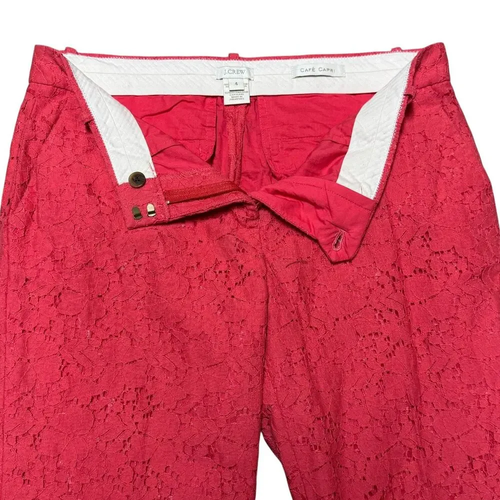 J.Crew Cafe Capri Pink Floral Lace 4